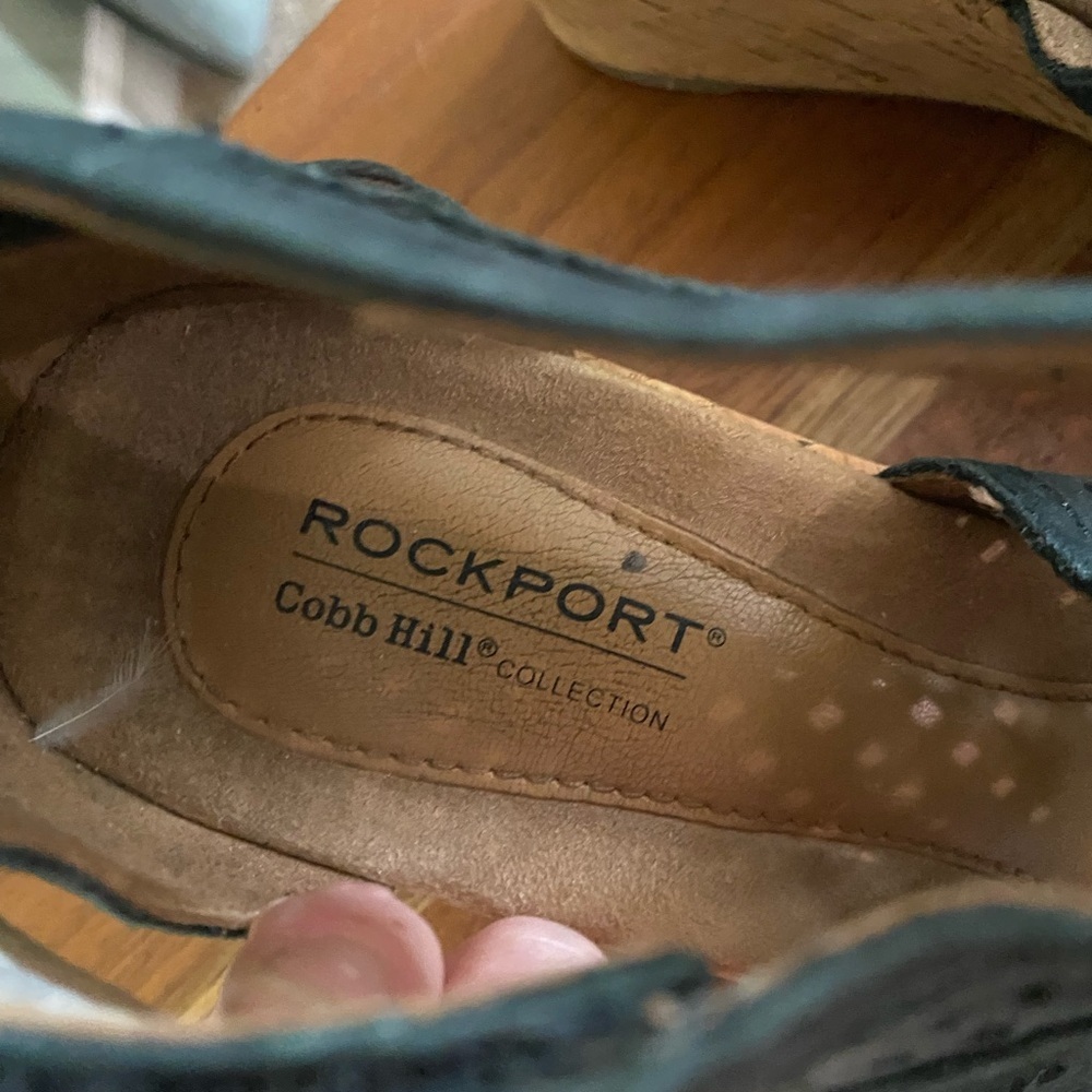Rockport Women's Cobb Hill Black Leather Laser Cut Design Wedge Sandals Size 9 - Picture 5 of 13
